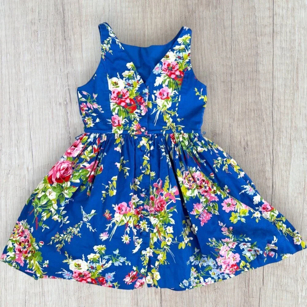 Polo Ralph Lauren Blue Floral Cottagecore Garden Party Sleeveless Dress Girls 12
